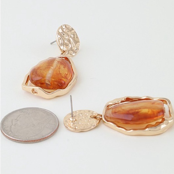 Gold Brown Abstract Marble Stone Earrings (5035) - Picture 3 of 3